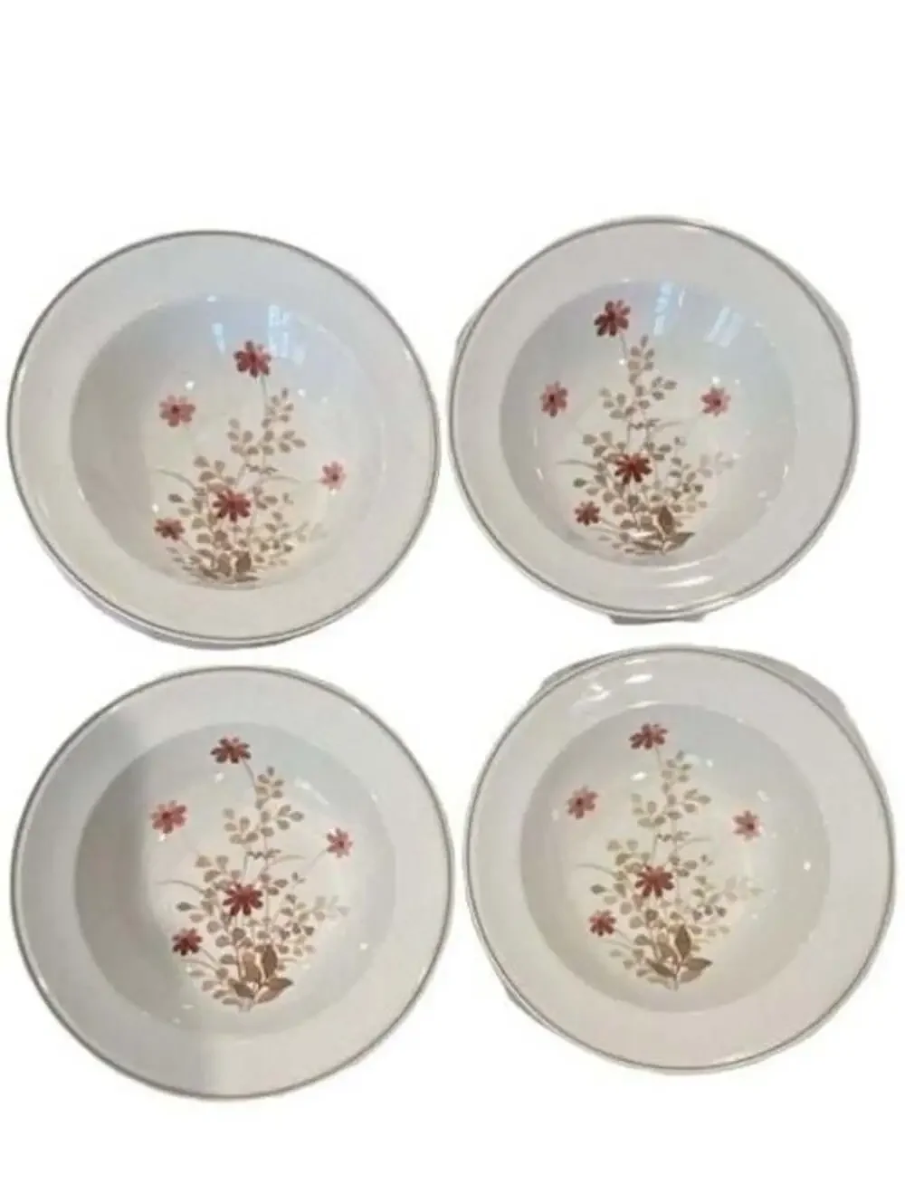 Set of 4 Noritake Versatone Outlook Rim Soup Bowls Pink Floral